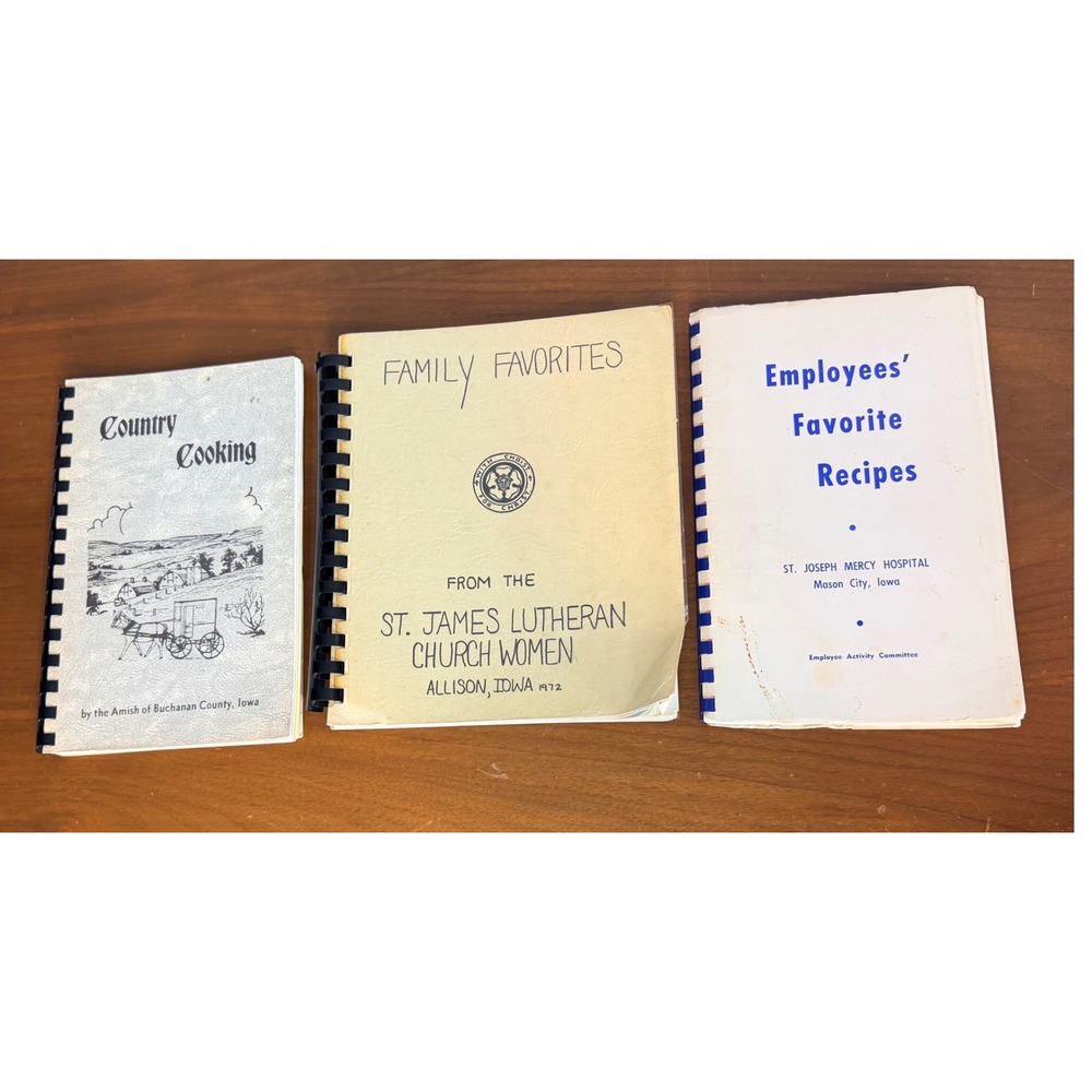 Vintage Iowa Amish Church Cookbook Lot 3 Amish Lutheran Spiral Bound Recipes